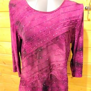 Sami & Jo Tie Dye Fuscia Sequin 3/4 sleeve Blouse
